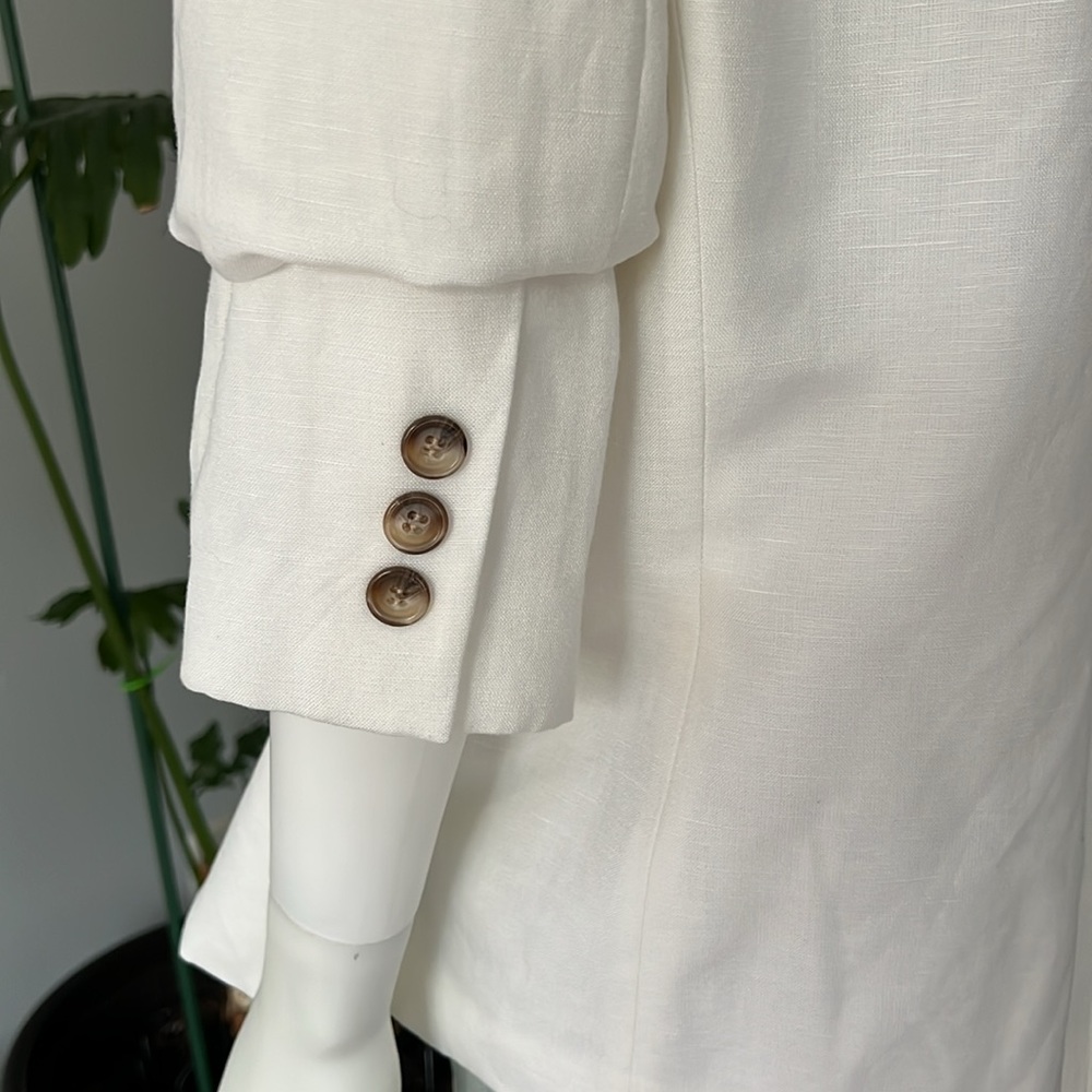 Tahari White Tailored Blazer Professional Style Linen Blend Size 14 - Picture 5 of 13
